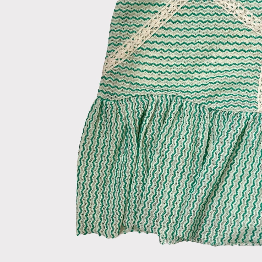 Free People Crochet Sheer Tank Top With Peplum and Back Cut Out Green & Cream - Picture 5 of 7